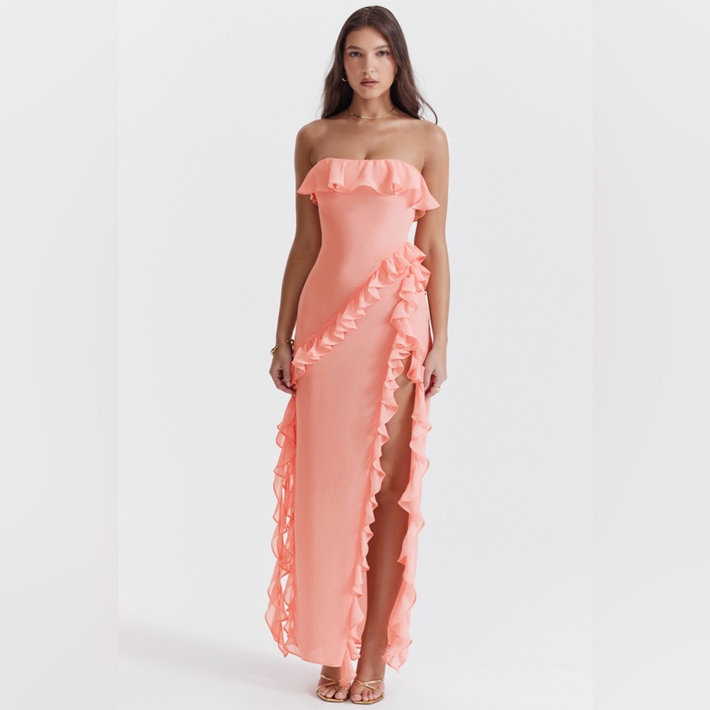 House of CB Peach Ruffle Maxi Dress
